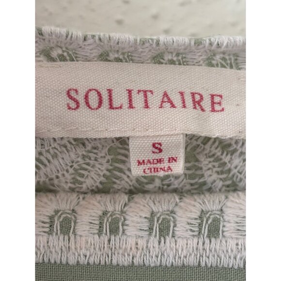 Solitaire Womens Embroidered Blouse S Flutter Sleeve Green Top - Picture 5 of 12